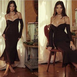 House of CB Naomi Espresso Halter Midi Dress Size XS